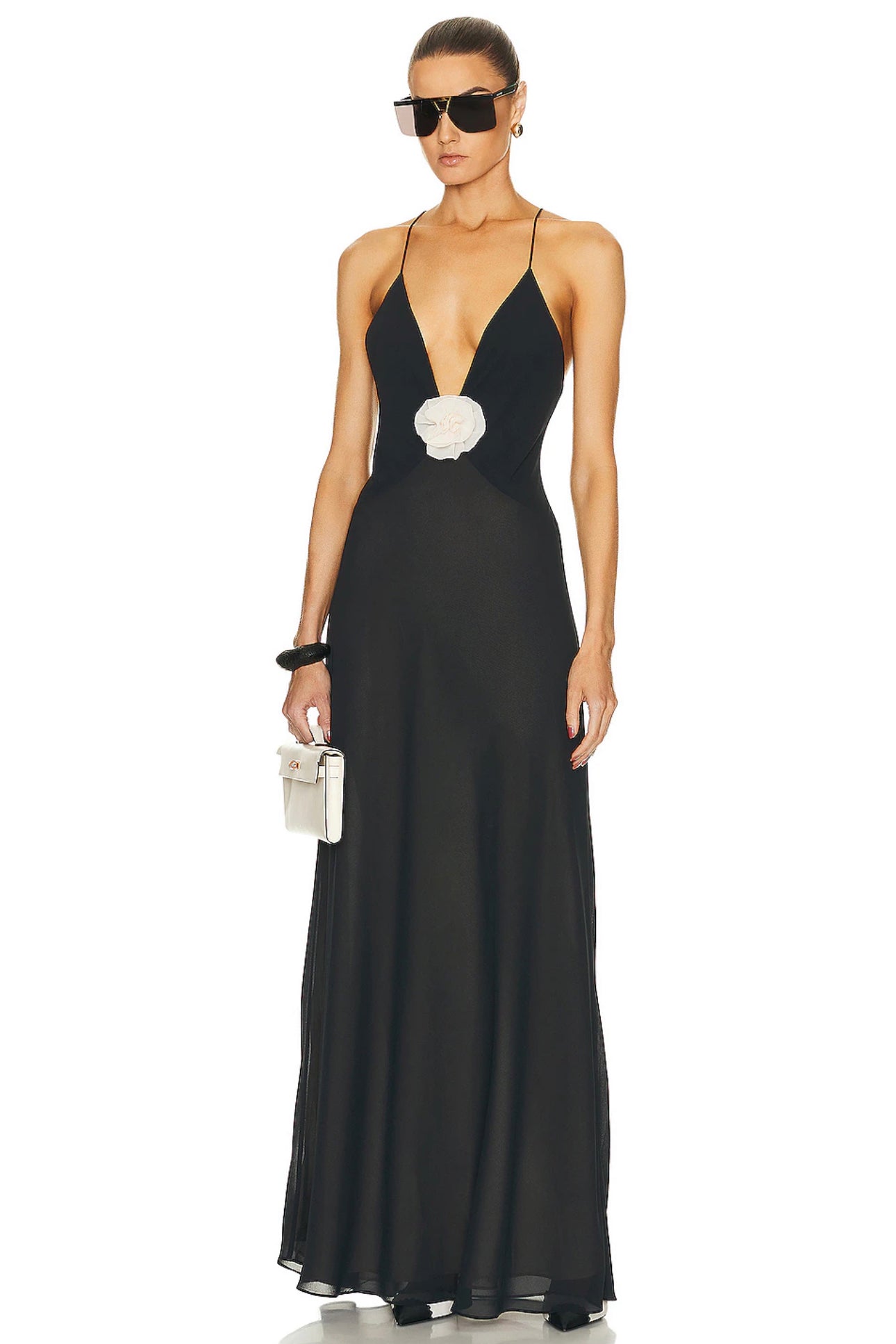 Helsa Sheer Deep V Long Slip Maxi Gown