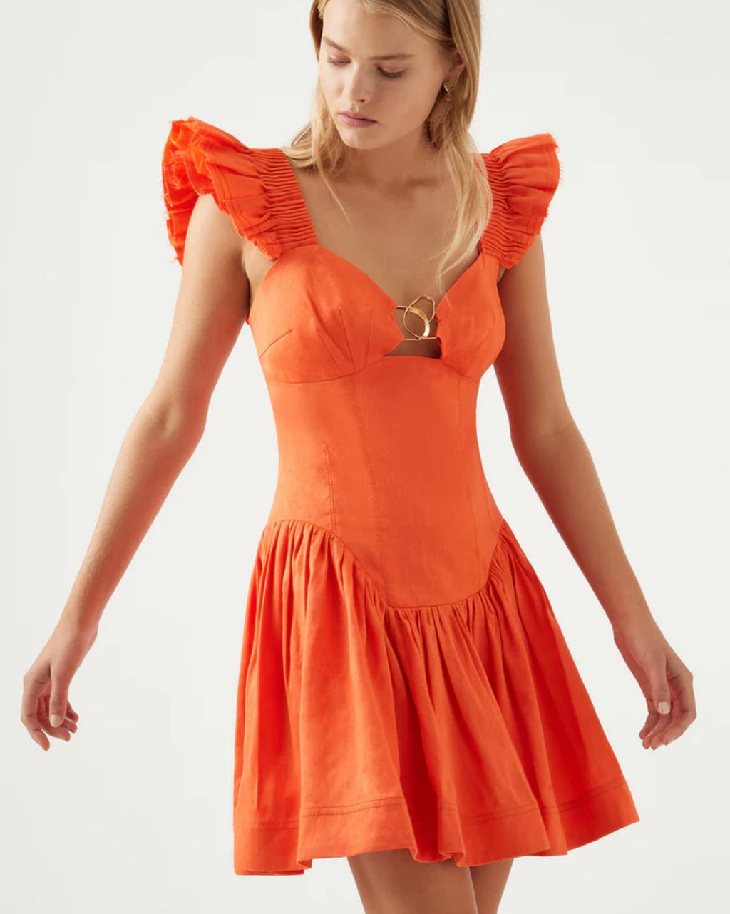 aje simone dress Frill Mini – shortandsweethire Collar_Spread Stunning bridesmaids in the Color:SOFT WHITE/ CORNFLOWER