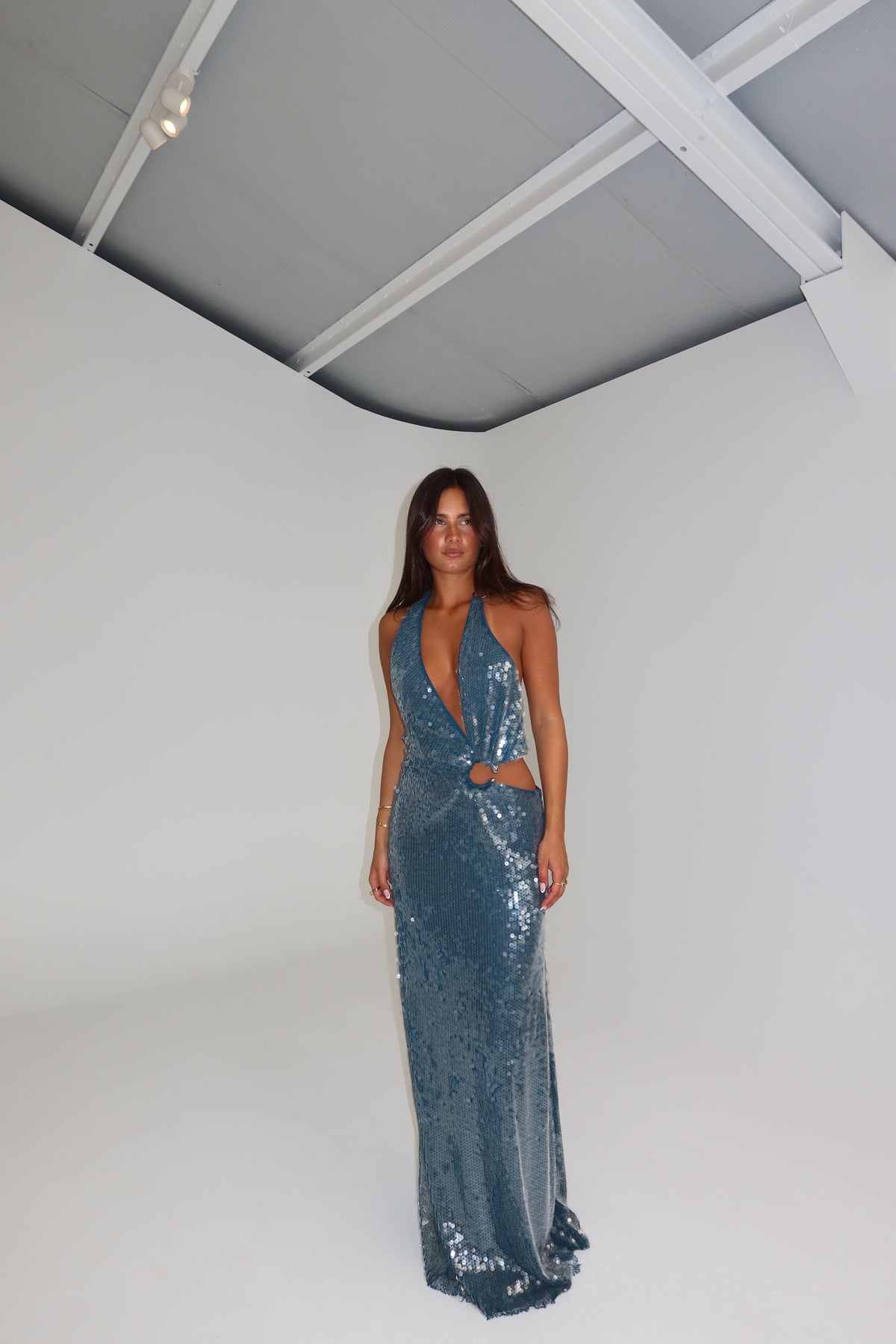 MISHA Devon Sequin Gown Teal