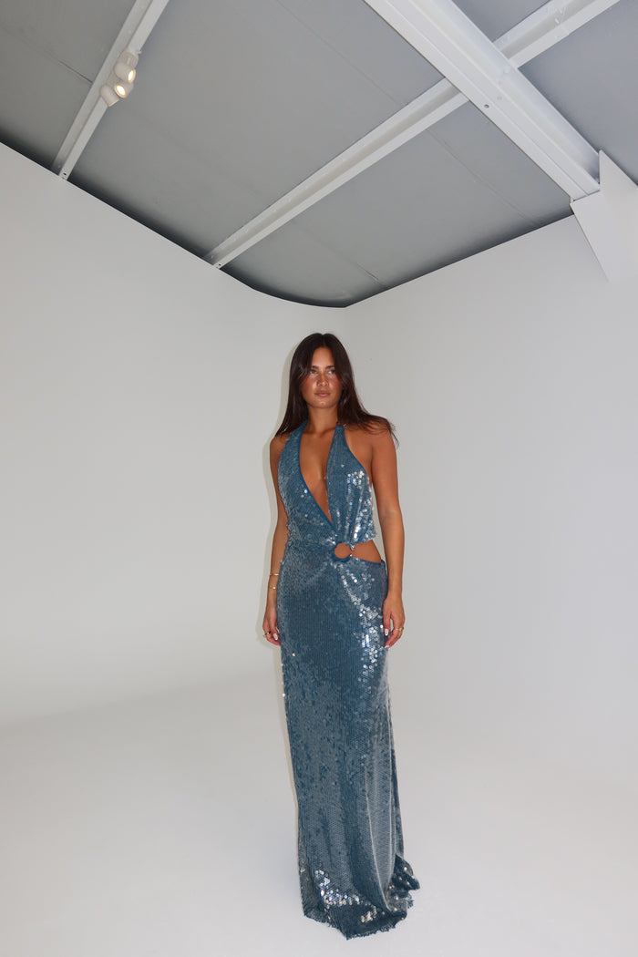MISHA Devon Sequin Gown Teal