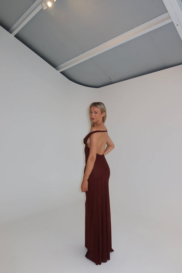 Natalie Rolt Brielle Gown Espresso shortandsweethire