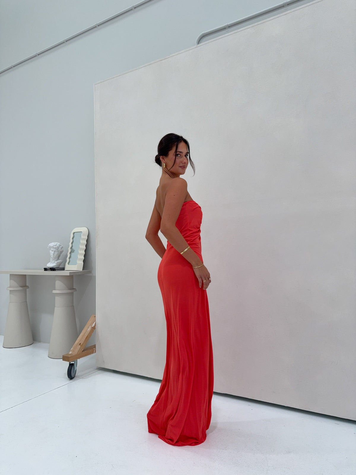 Christopher Esber Arced Palm Strapless Gown Grapefruit shortandsweethire Christopher Esber Arced Palm Strapless Gown Grapefruit shortandsweethire