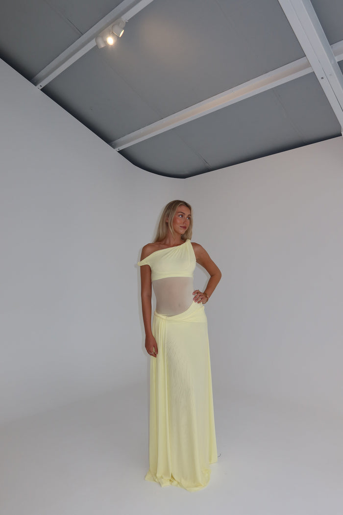 Misha Sisal Mesh Gown Lemon shortandsweethire