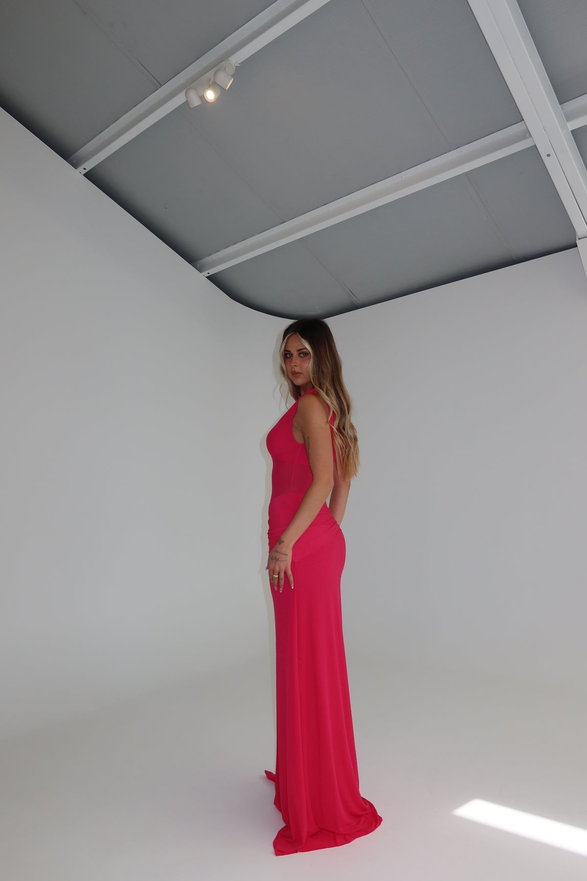 MISHA Sisal Mesh Gown Hot Pink