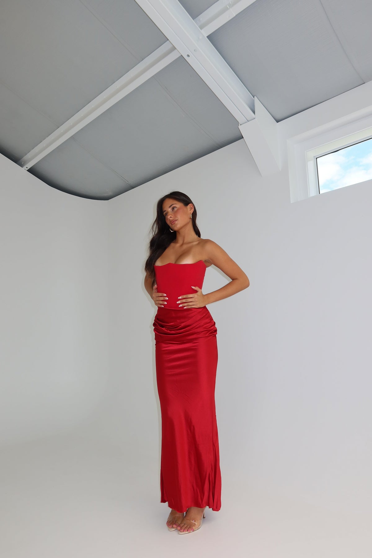 house of cb persephone dress red Clothing: Maxi Dresses: 'Persephone' Scarlet Strapless Corset Dress