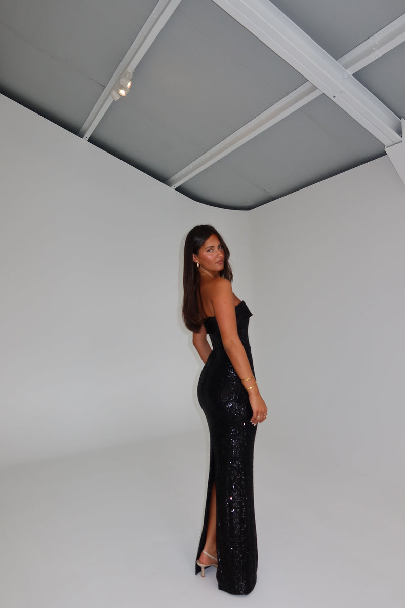 Effie Kats Thalia Gown Black Sequin shortandsweethire