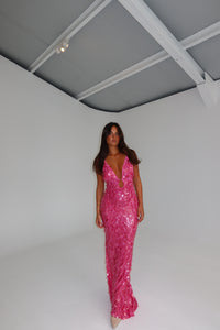 MISHA Sapphire Sequin Gown Fuchsia