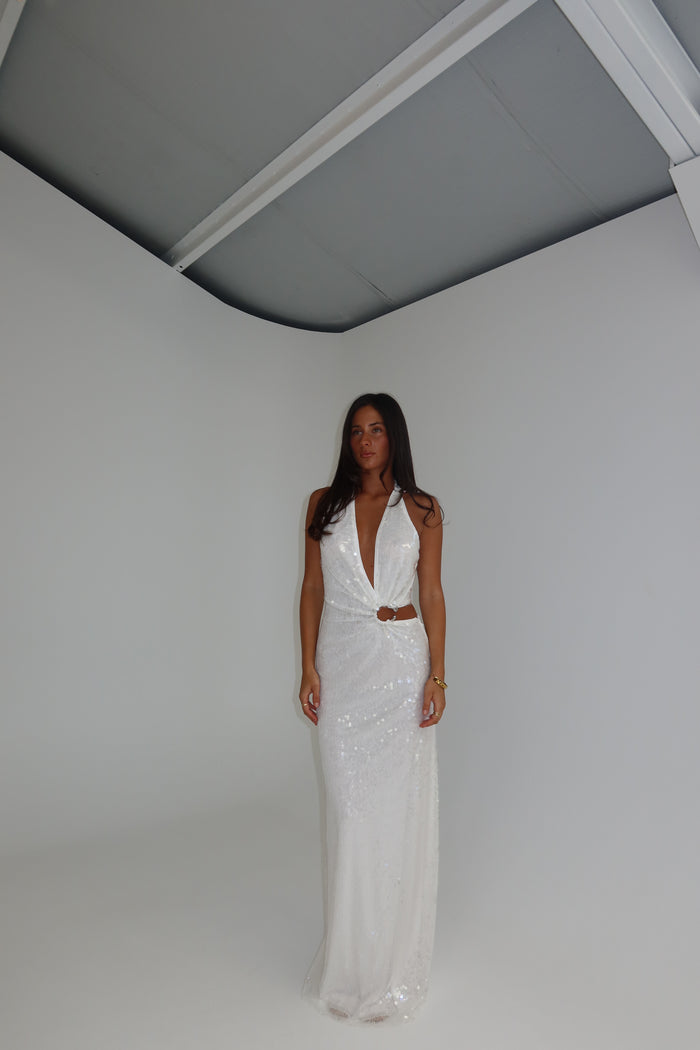 MISHA Devon Sequin Gown Ivory