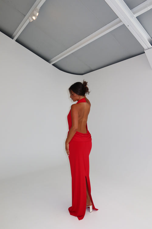 fitted lace wedding dress Federica Satin Midi Dress – Scarlett Red main image 0