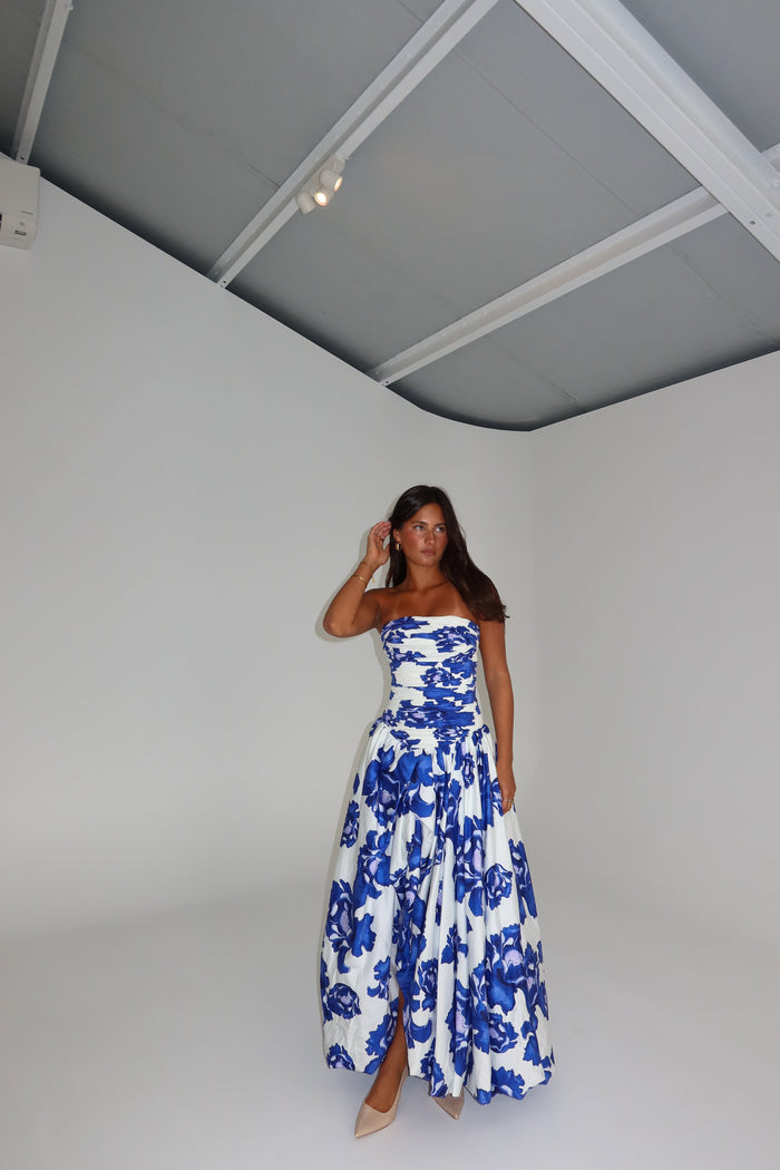 Aje Bubble Behold Maxi Gown Cobalt Blue – shortandsweethire