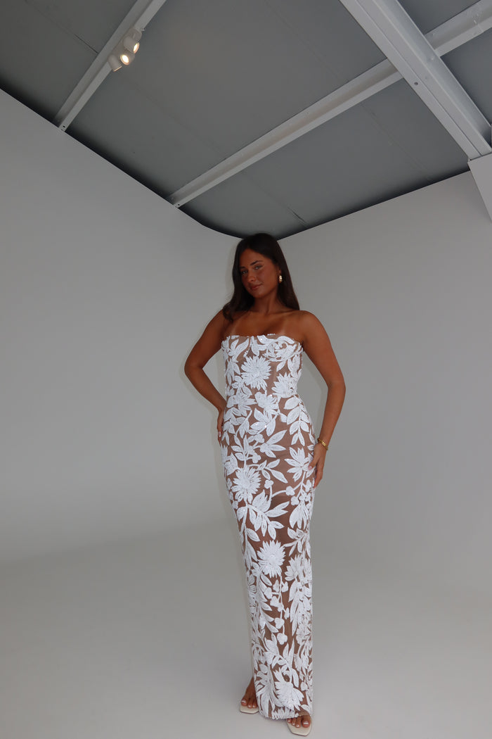 Bronx Banco Dahlia Sequin Gown White