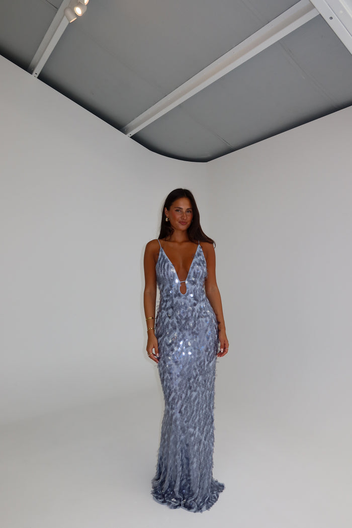MISHA Sapphire Sequin Maxi Dove Grey