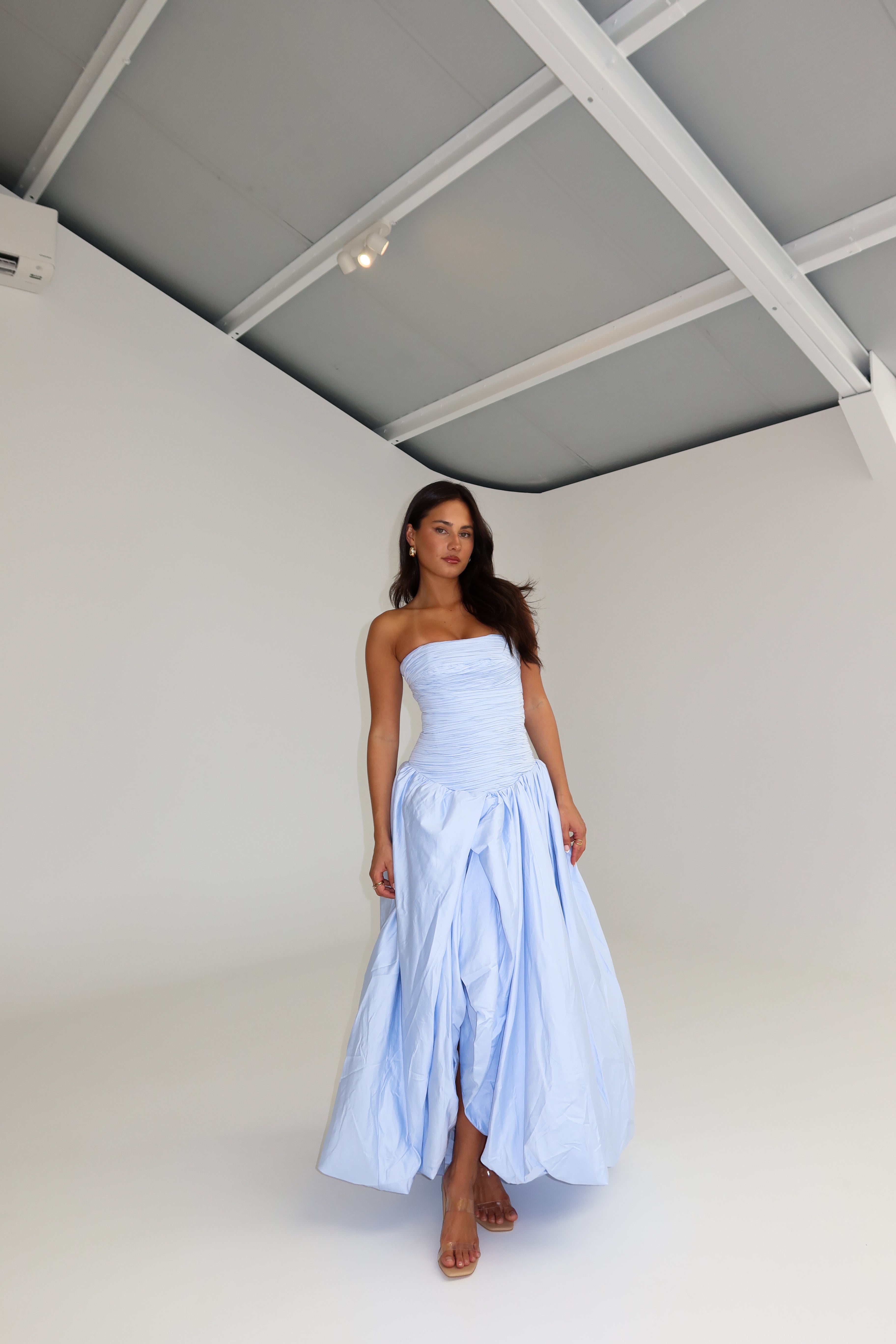 Aje Violette Bubble Hem Maxi Gown Pearl Blue – shortandsweethire