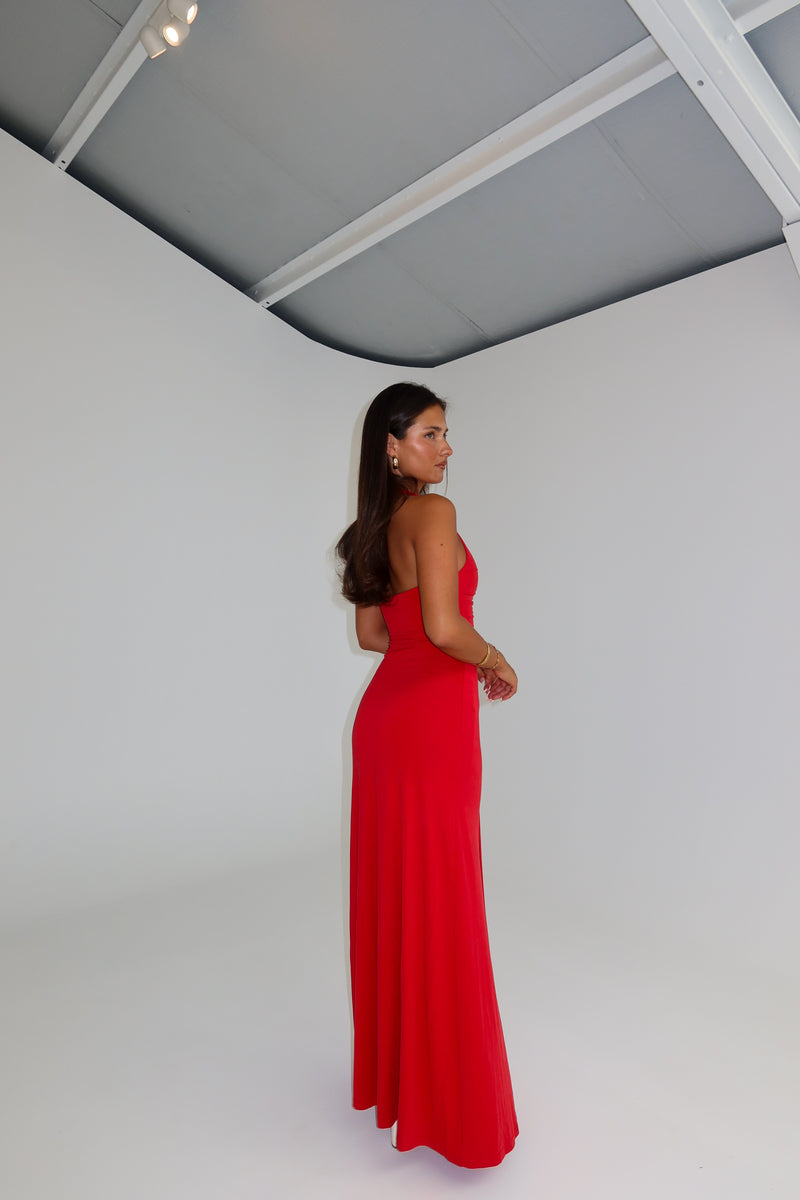 MISHA Jennifer Cupro Gown Cherry