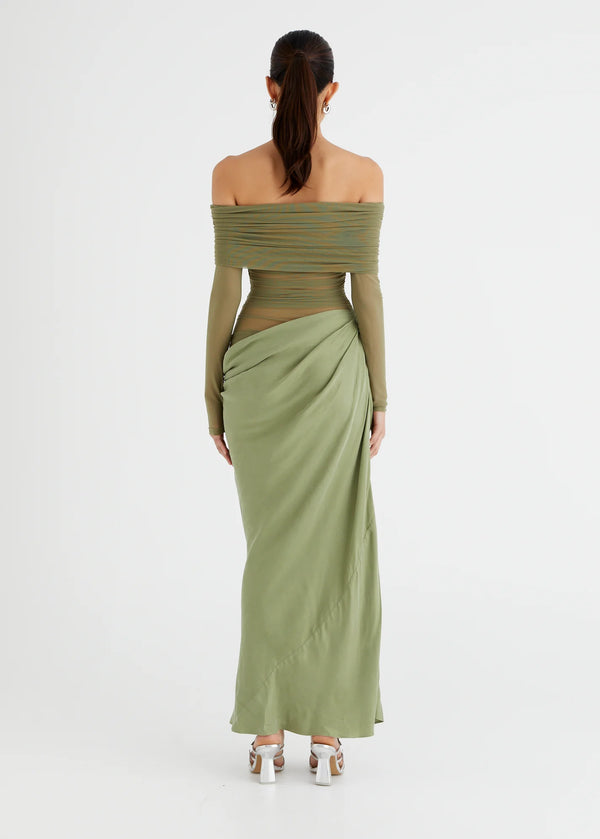 Benni Yasmin Off-Shoulder Maxi Dress Khaki