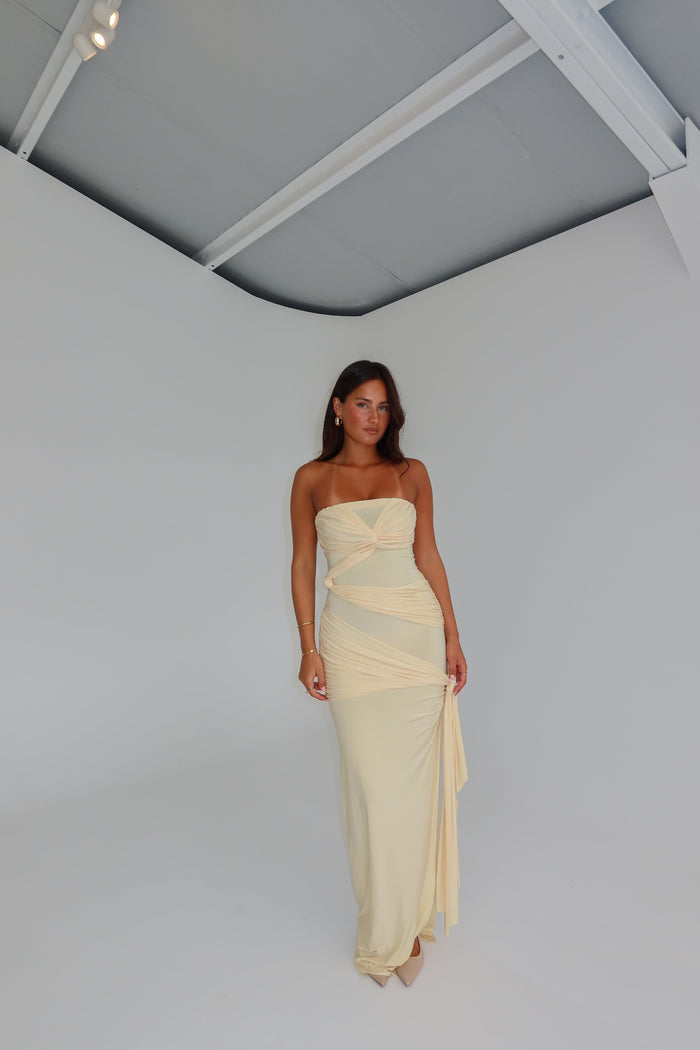 natalie rolt yellow silk dress Hire Natalie Rolt Bridget Dress Lemon Yellow