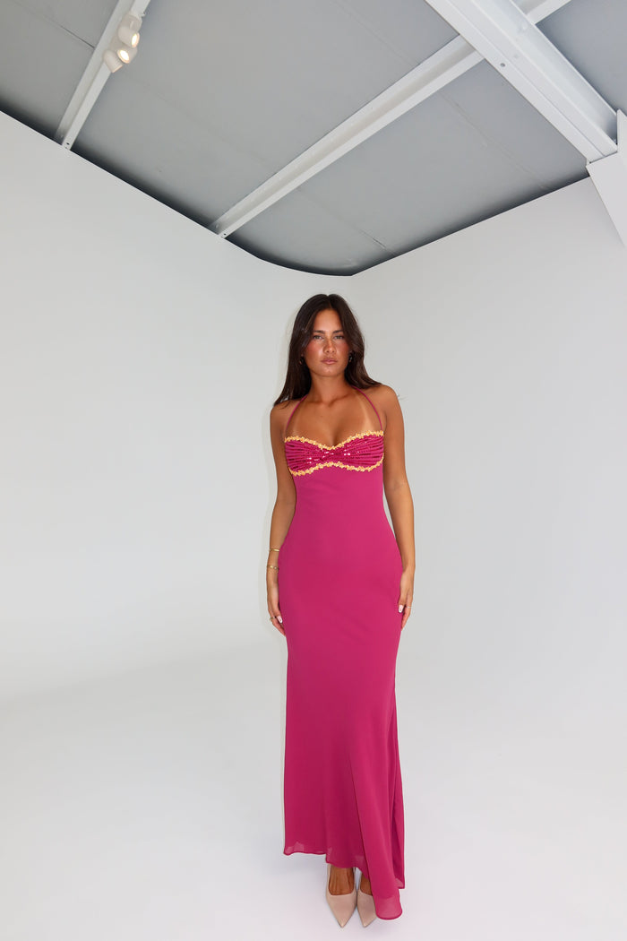 delilah maxi dress pink Cha Collective Delilah Dress Pink Hire TENN