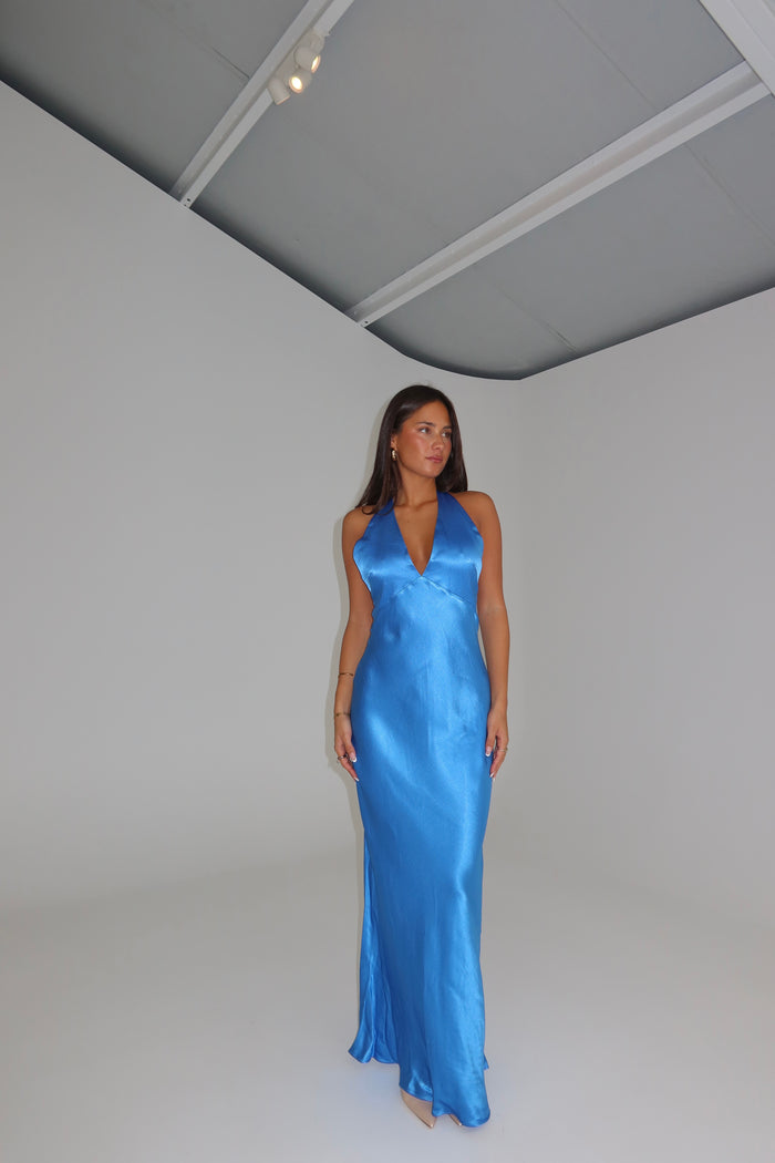 Bec + Bridge Frida Halter Maxi Blue shortandsweethire Bec + Bridge Frida Halter Maxi Blue shortandsweethire
