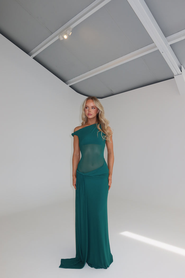 MISHA Sisal Mesh Gown Teal
