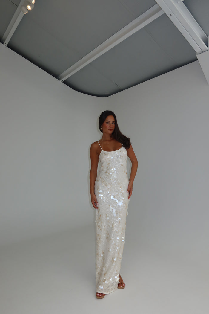 Misha Devina Sequin Maxi Ivory
