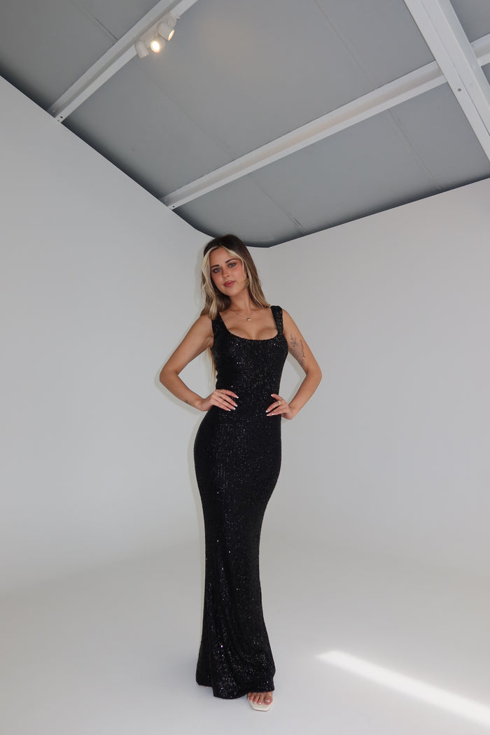 Effie Kats Colson Gown Black Sequin