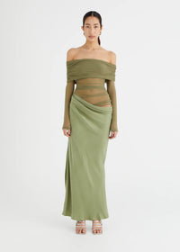 Benni Yasmin Off-Shoulder Maxi Dress Khaki