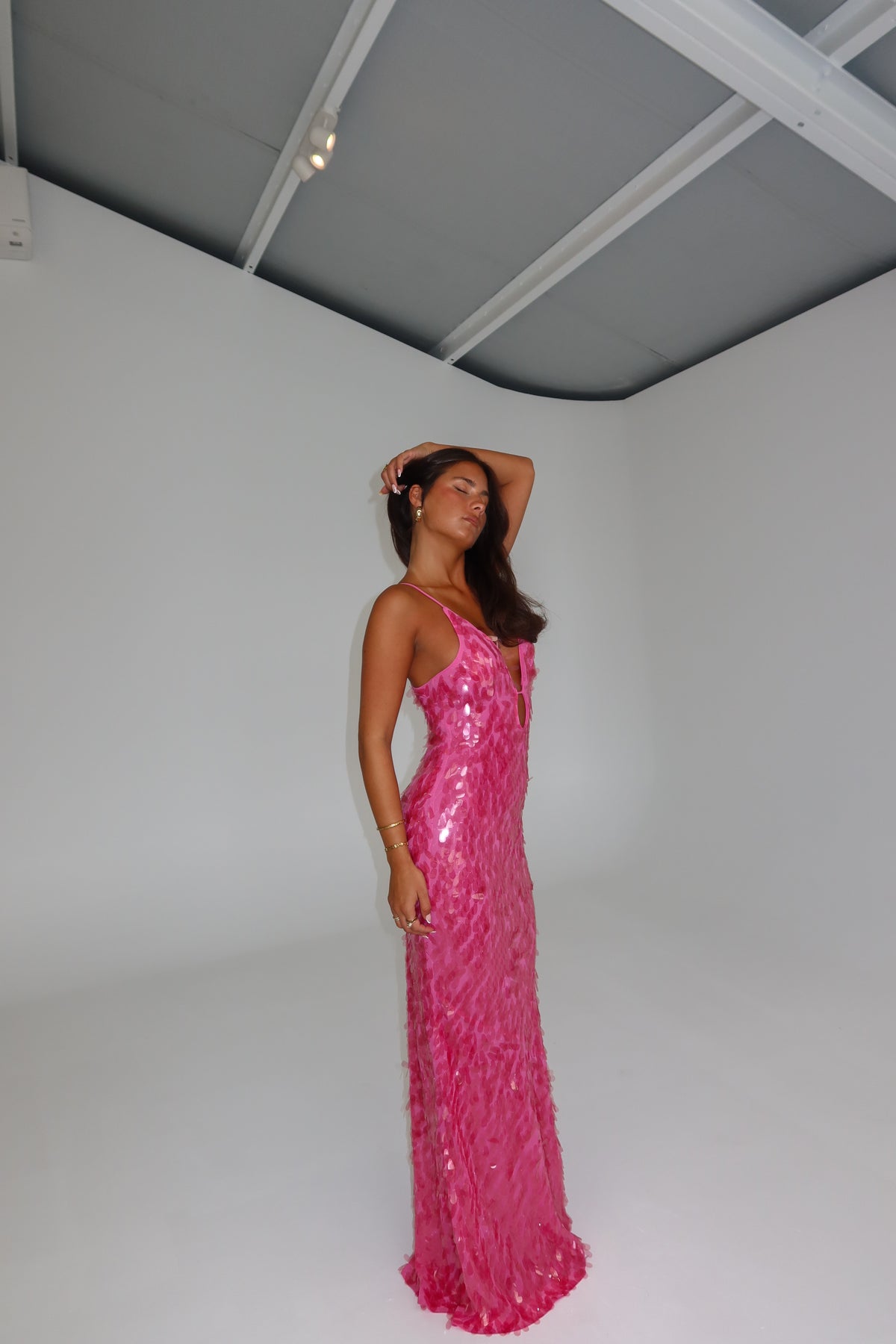 MISHA Sapphire Sequin Gown Fuchsia
