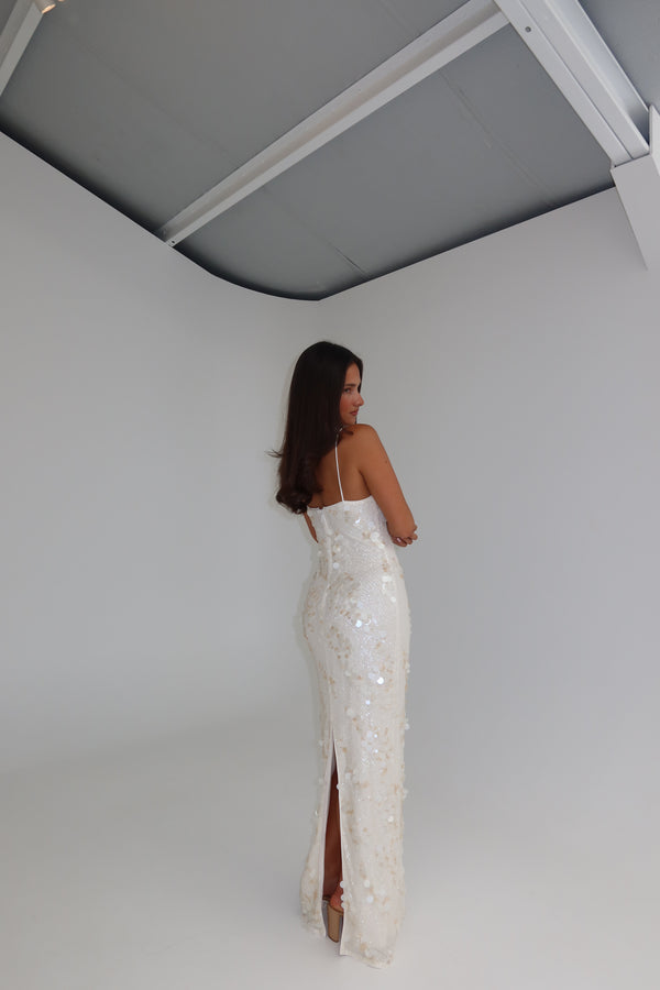 Misha Devina Sequin Maxi Ivory