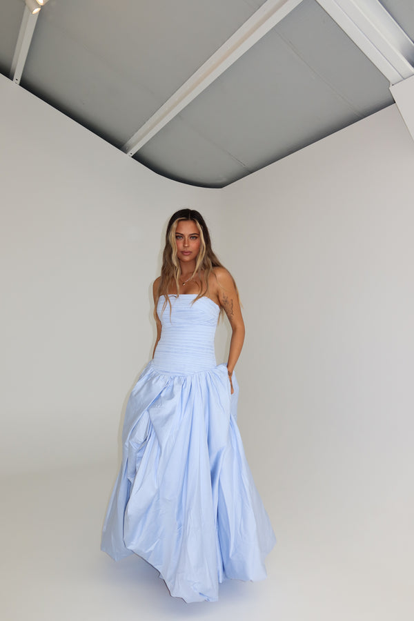 Aje Violette Bubble Hem Maxi Gown Pearl Blue