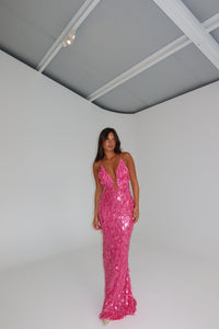MISHA Sapphire Sequin Gown Fuchsia