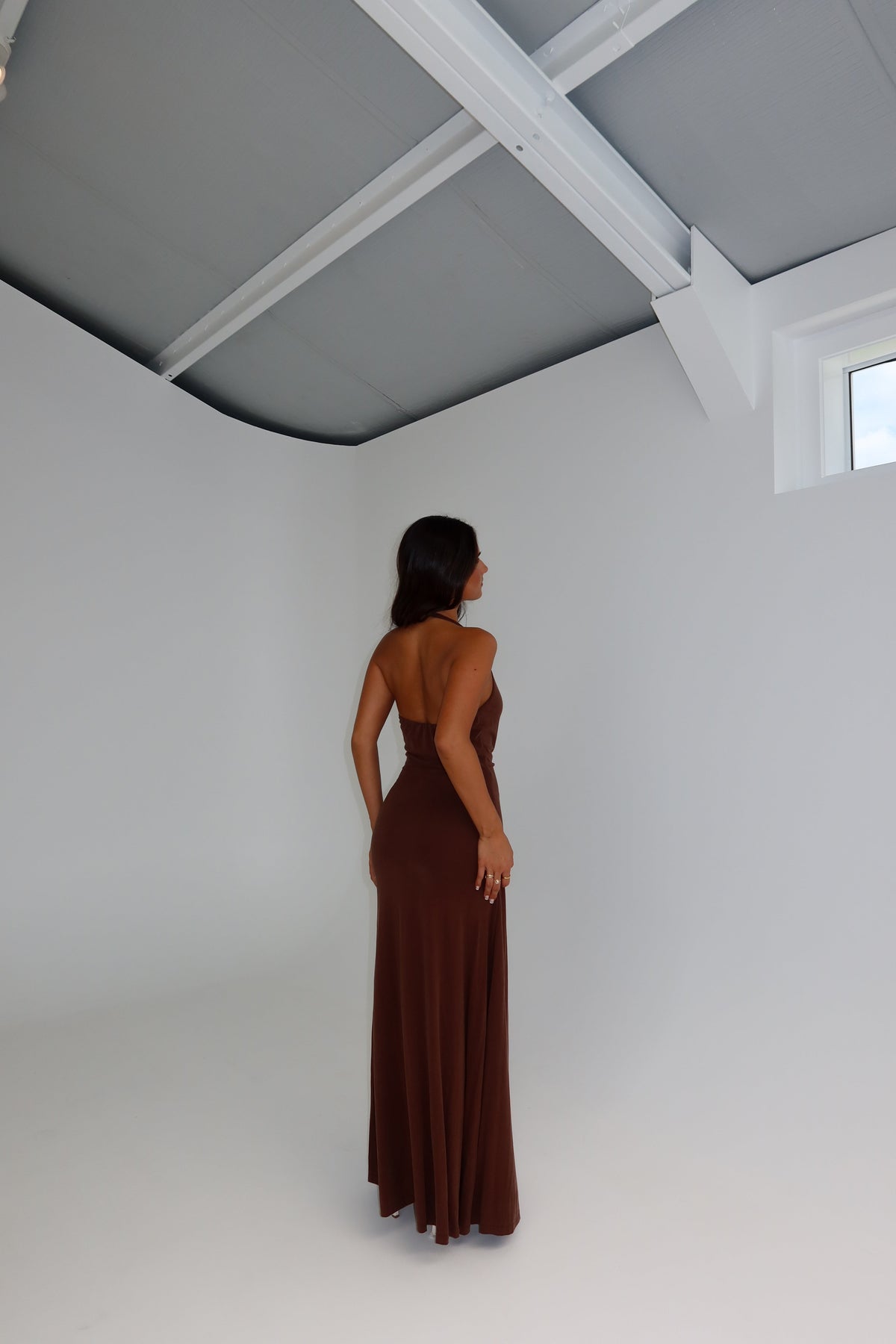 Misha Jennifer Cupro Gown Cedar Brown – shortandsweethire Misha Jennifer Cupro Gown Cedar Brown – shortandsweethire