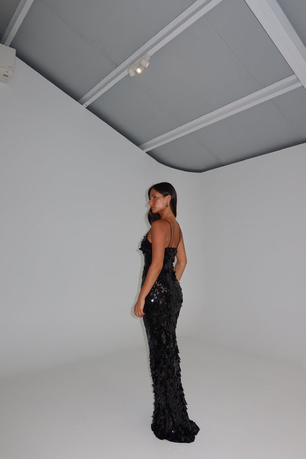 MISHA Sapphire Sequin Gown Black