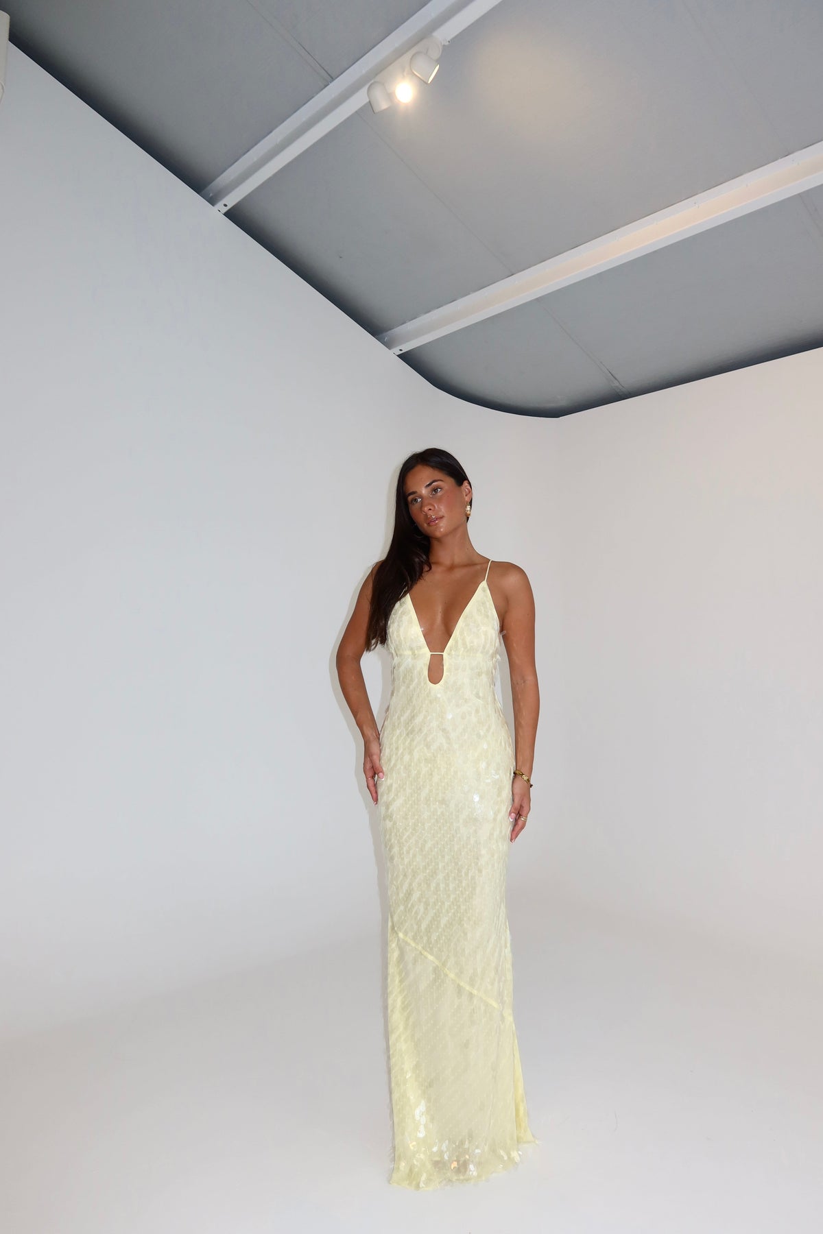 Misha Sapphire Sequin Maxi Lemon shortandsweethire