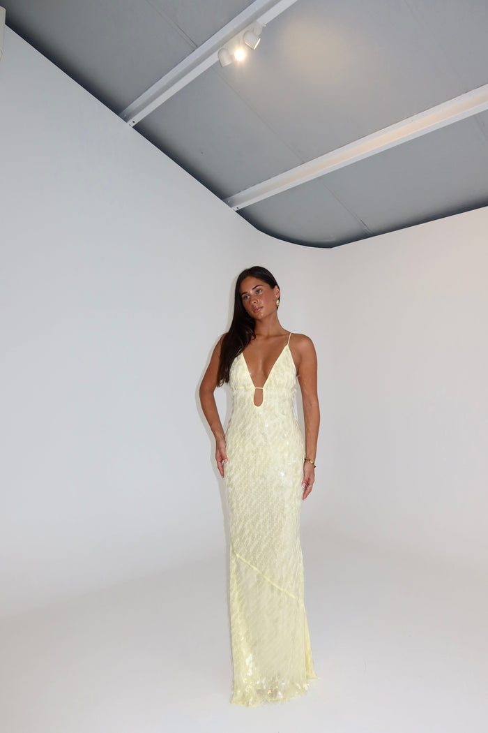 Misha Sapphire Sequin Maxi Lemon shortandsweethire