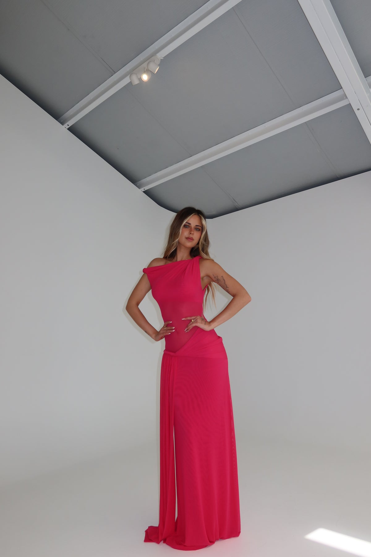 MISHA Sisal Mesh Gown Hot Pink