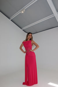 MISHA Sisal Mesh Gown Hot Pink