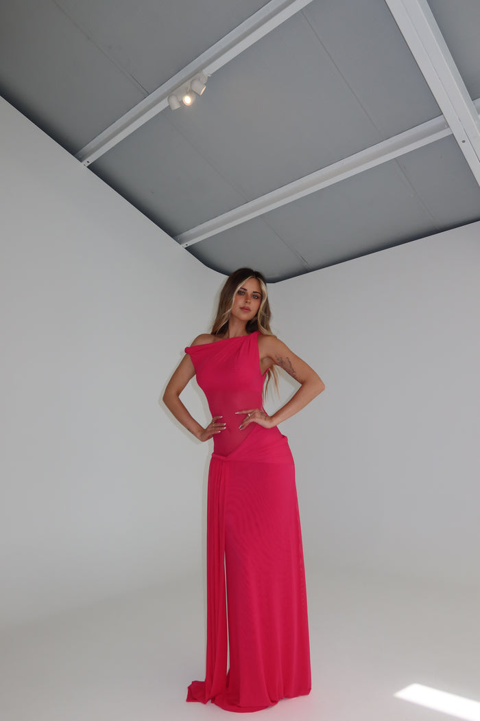MISHA Sisal Mesh Gown Hot Pink