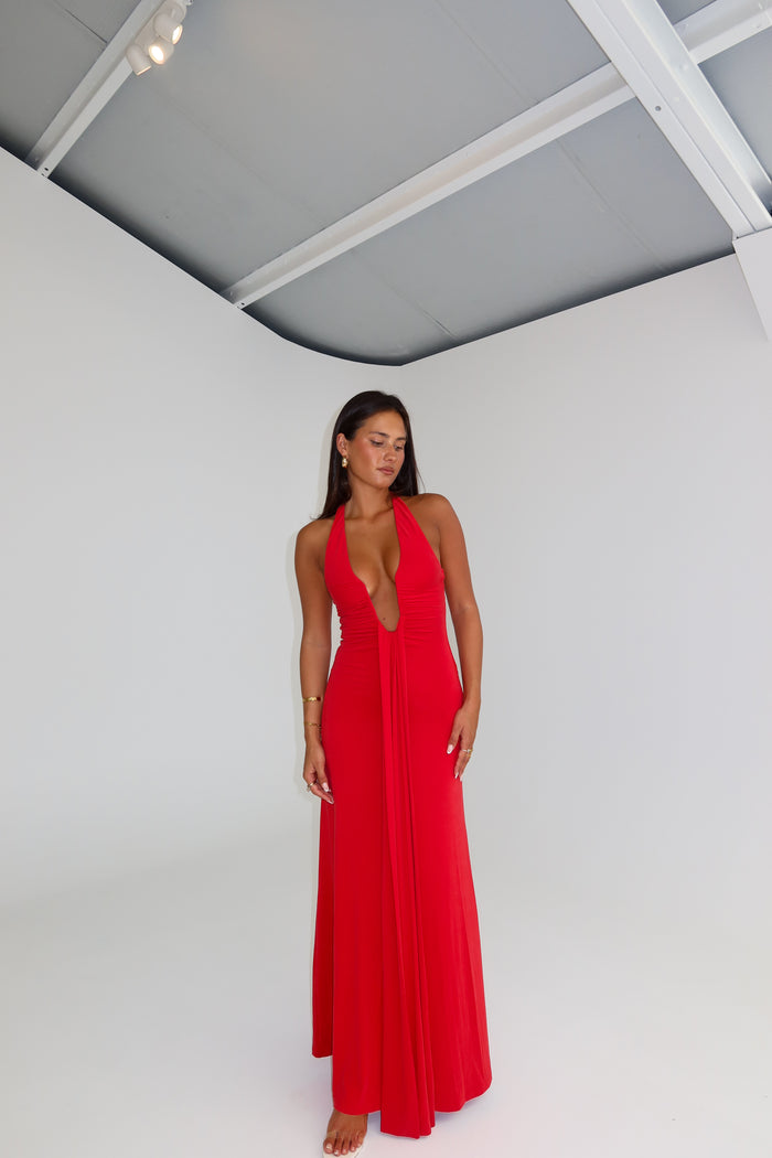 MISHA Jennifer Cupro Gown Cherry