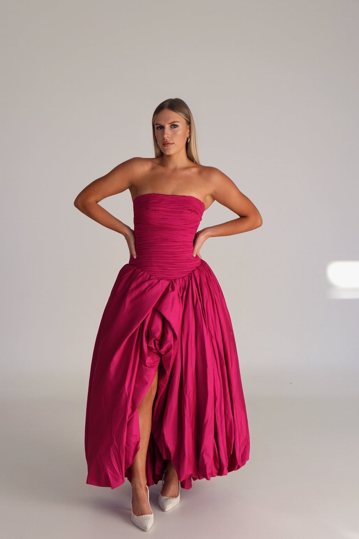 Aje Bubble Hem Gown Deep Magenta shortandsweethire Aje Bubble Hem Gown Deep Magenta shortandsweethire
