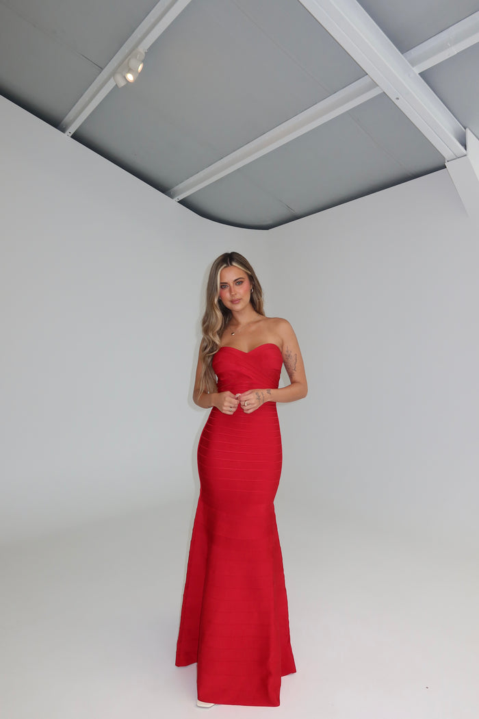 Herve Lerger Sara Gown Lipstick Red