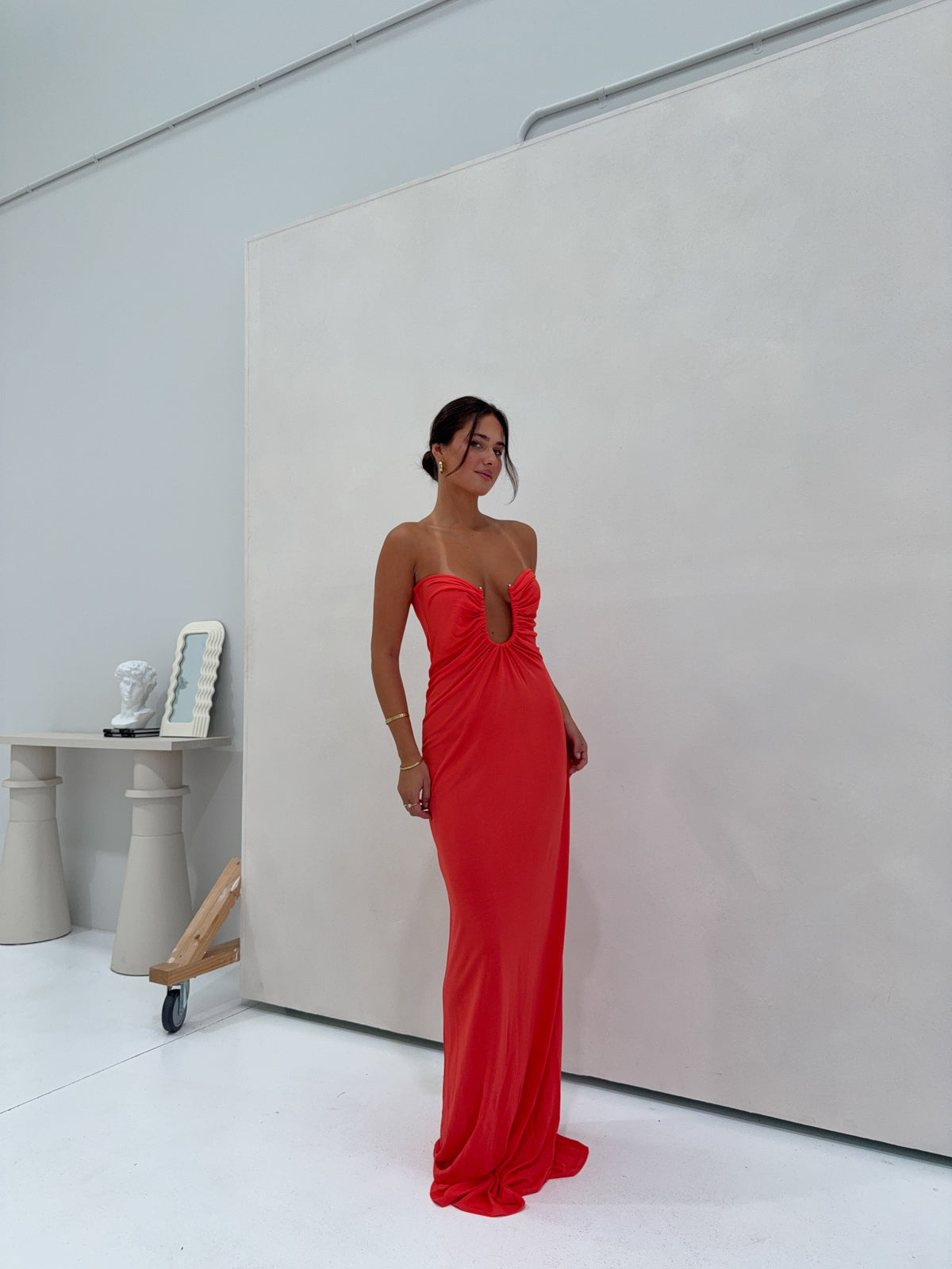 Christopher Esber Arced Palm Strapless Gown Grapefruit shortandsweethire Christopher Esber Arced Palm Strapless Gown Grapefruit shortandsweethire