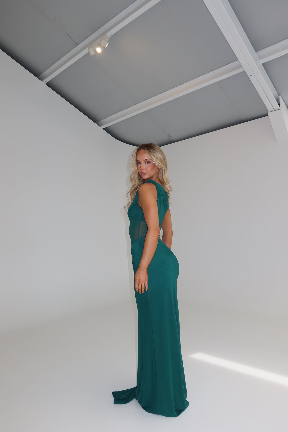 MISHA Sisal Mesh Gown Teal