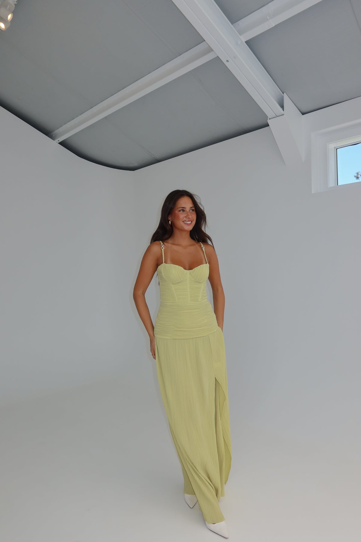 Manning Cartell Double Time Pleat Maxi Pistachio shortandsweethire Manning Cartell Double Time Pleat Maxi Pistachio shortandsweethire
