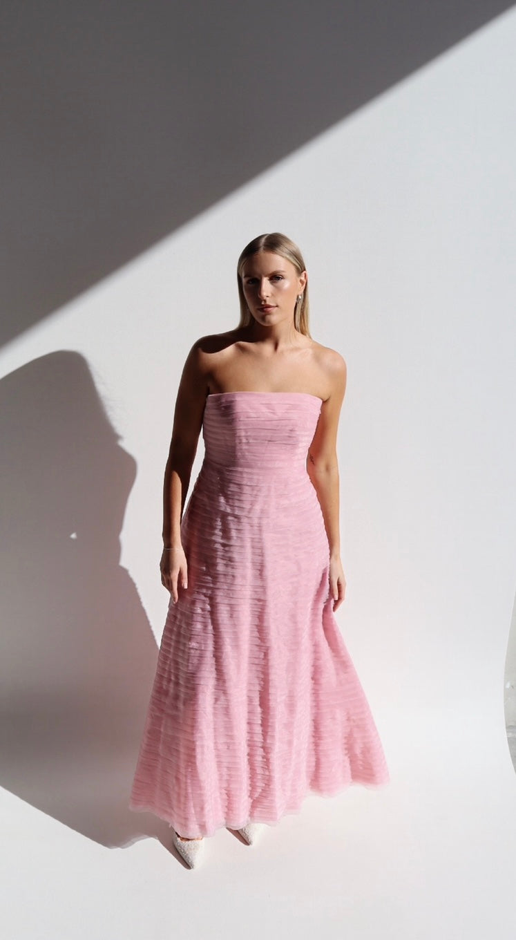 Aje Soundscape Maxi Gown Chalk Pink shortandsweethire Aje Soundscape Maxi Gown Chalk Pink shortandsweethire