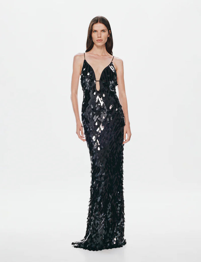 MISHA Sapphire Sequin Gown Black