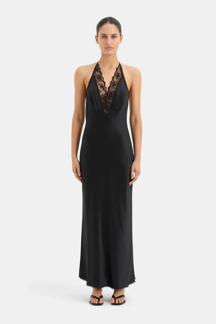 sir the label black lace dress Montparnasse Gown | Black Silk & Japanese Lace Event Dress
