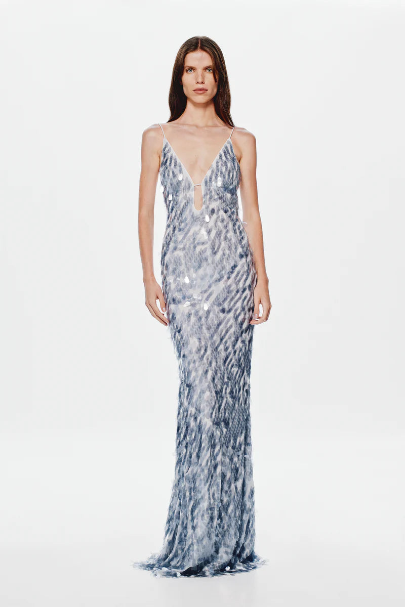 MISHA Sapphire Sequin Maxi Dove Grey