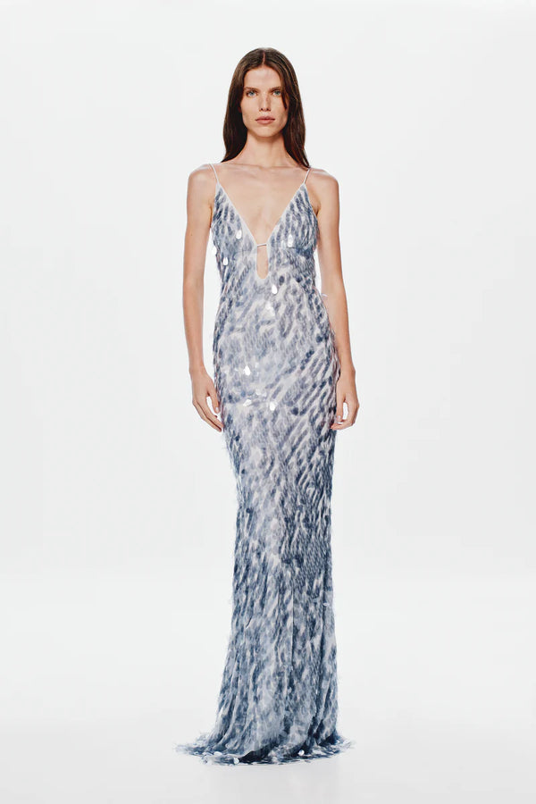 MISHA Sapphire Sequin Maxi Dove Grey