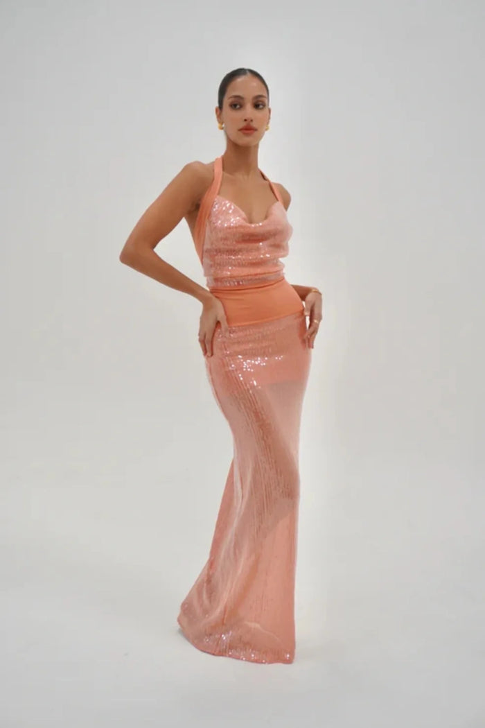 Deconduarte Lilou Sequin Gown Coral