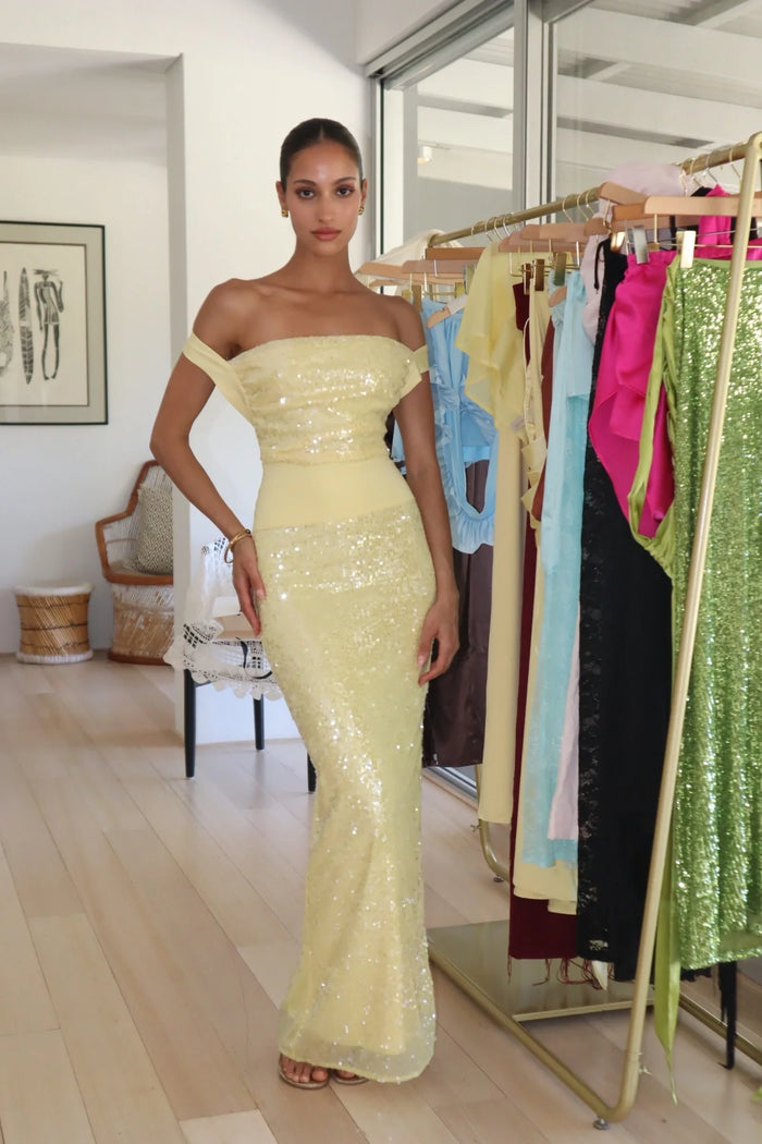 Deconduarte Lilou Sequin Gown Yellow